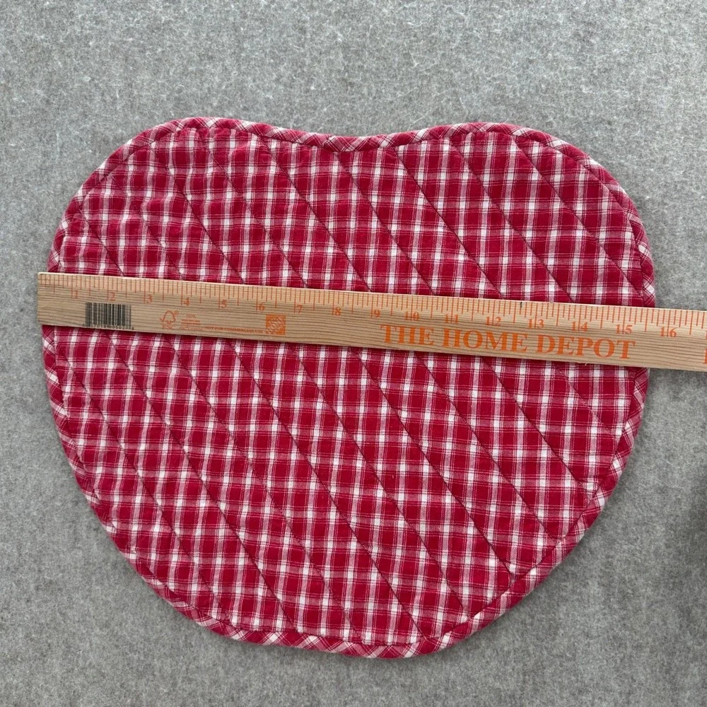 VTG Set of 6 Apple / Heart Placemats Red White Gingham Quilted Farmhouse Decor